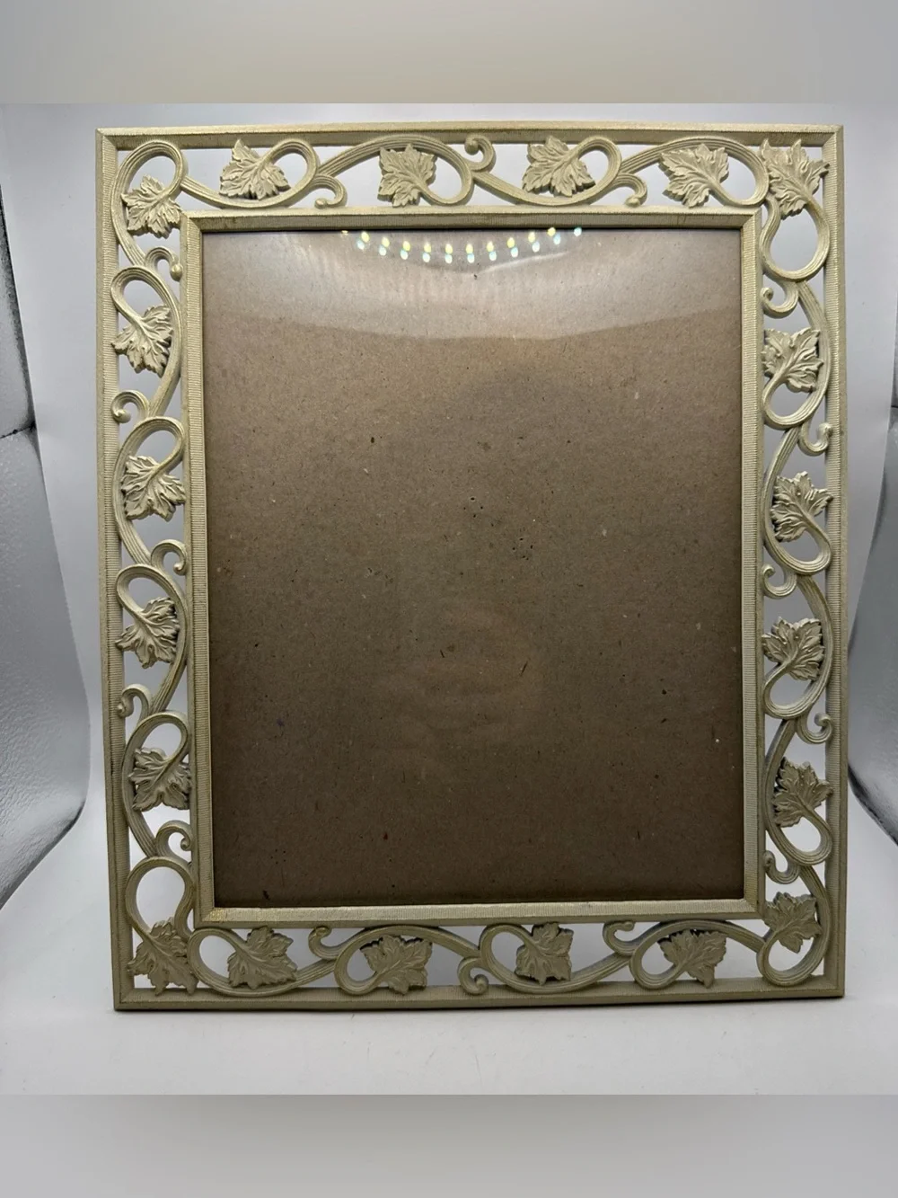 Vintage Filigree Leaf Picture Photo Frame 8x10 Cream Gold Metal Ornate